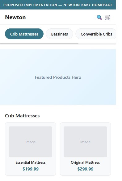 Proposed Implementation — Newton Baby Mobile Homepage
